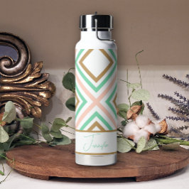 Boho Pink Green Gold Geometrie Wasserflasche Trinkflasche