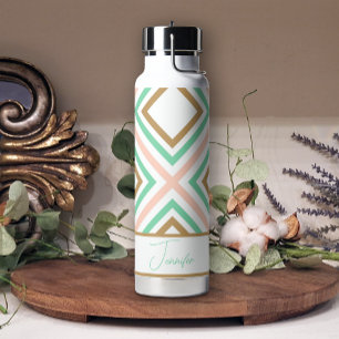 Boho Pink Green Gold Geometrie Wasserflasche Trinkflasche