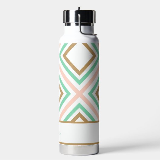 Boho Pink Green Gold Geometrie Wasserflasche Trinkflasche (Links)