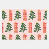 Boho Pink Green Red Christmas Trees Urlaub Geschenkpapier Set (Vorderseite 3)