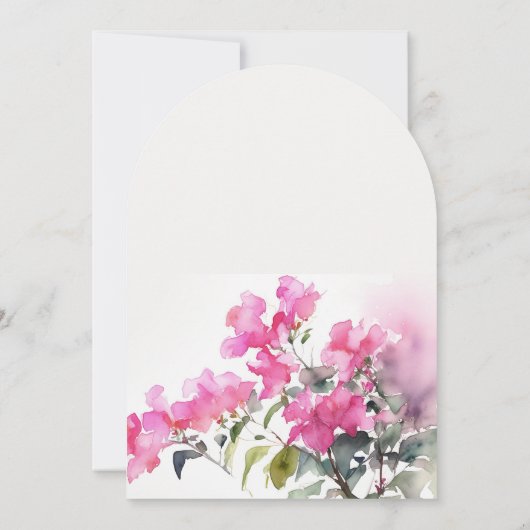 Boho Pink Green Tropical Bougainvillea Taufe Einladung (Rückseite)
