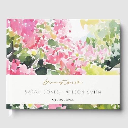 Boho Pink Green Tropical Bougainvillea Wedding Gästebuch (Vorderseite)