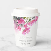 Boho Pink Green Tropical Bougainvillea Wedding Pappbecher (Rückseite)