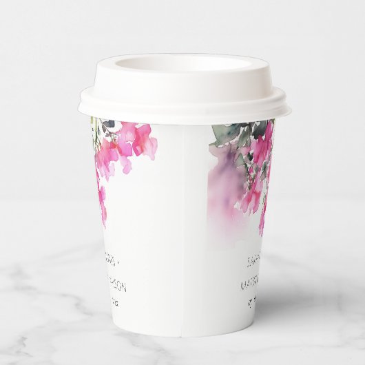Boho Pink Green Tropical Bougainvillea Wedding Pappbecher (Rechts)