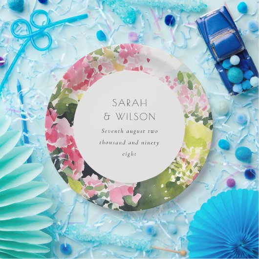 Boho Pink Green Tropical Bougainvillea Wedding Pappteller (Party)