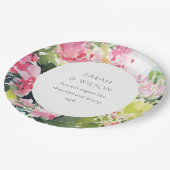 Boho Pink Green Tropical Bougainvillea Wedding Pappteller (Schrägansicht)
