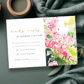 Boho Pink Green Tropical Bougainvillea Wedding RSVP Karte