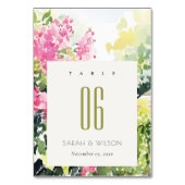 Boho Pink Green Tropical Bougainvillea Wedding Tischnummer (Vorderseite)