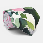 Boho Pink Green Tropical Watercolor Bougainvillea Krawatte (Gerollt)
