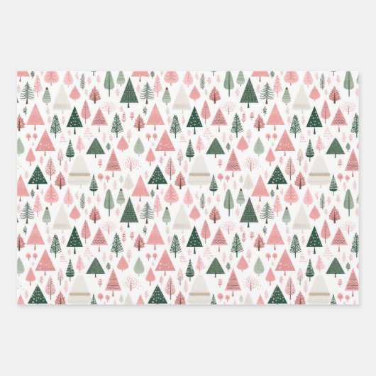 Boho Pink Green Whimsical Weihnachtsbaumen der Sai Geschenkpapier Set (Vorderseite 2)