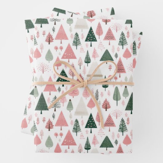 Boho Pink Green Whimsical Weihnachtsbaumen der Sai Geschenkpapier Set (Beispiel)