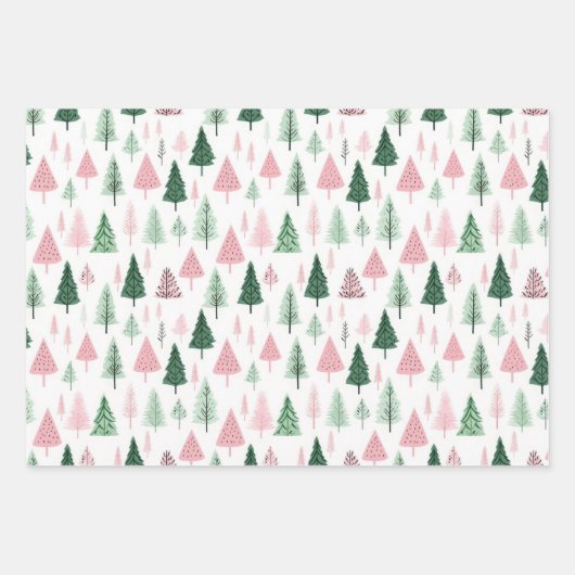 Boho Pink Green Whimsical Weihnachtsbaumen der Sai Geschenkpapier Set (Vorderseite 3)
