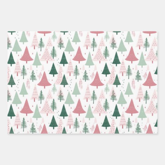 Boho Pink Green Whimsical Weihnachtsbaumen der Sai Geschenkpapier Set (Vorderseite 2)