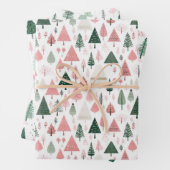 Boho Pink Green Whimsical Weihnachtsbaumen der Sai Geschenkpapier Set (Beispiel)