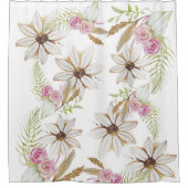 Boho Pink Green White Brown Floral Elegant Trendy Duschvorhang (Vorderseite)