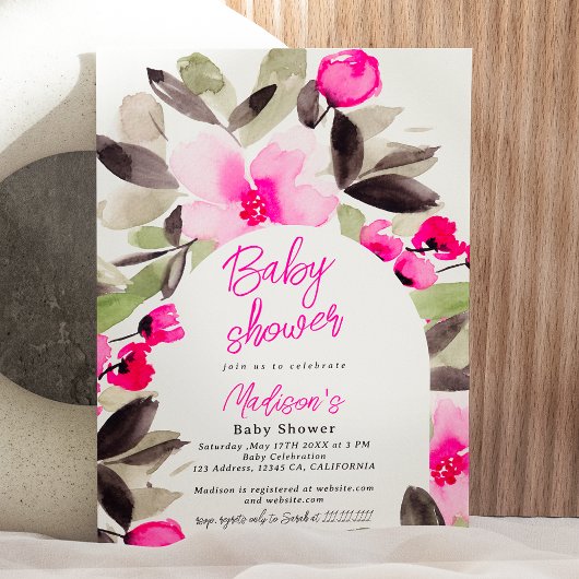 Boho pink grün florfarbene Wasserfarben Babydusche Einladung