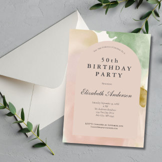 Boho Pink Grün Gold Moderne Arch 50. Geburtstag Einladung