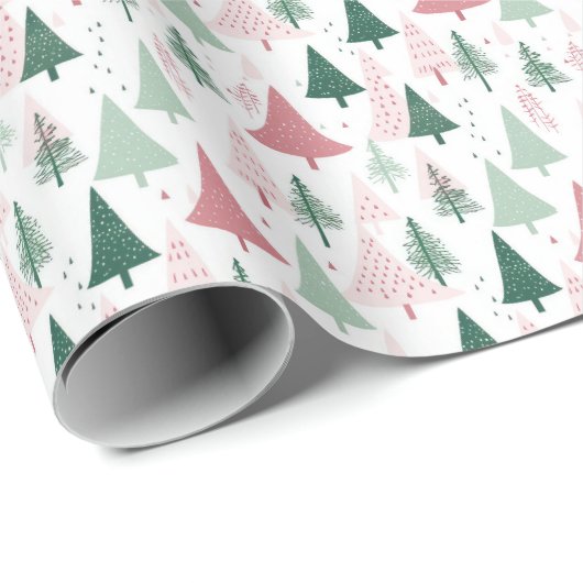Boho Pink Grüne Weihnachtsbaumen Urlaub Geschenkpapier (Rolleneckpunkt)