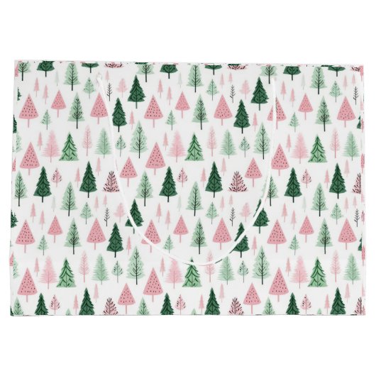 Boho Pink Grüne Weihnachtsbaumen Urlaub Große Geschenktüte (Rückseite)