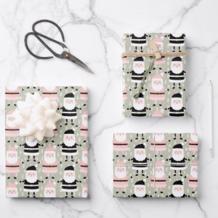 Boho Pink Grüner Weihnachtsmann Weihnachtsferien Geschenkpapier Set