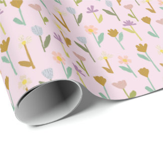 Boho Pink Hand gezeichnet Blumenmuster Faltpapier Geschenkpapier