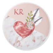 Boho Pink Heart Feathers Daisy Marble Pattern Keramikknauf (Vorderseite)