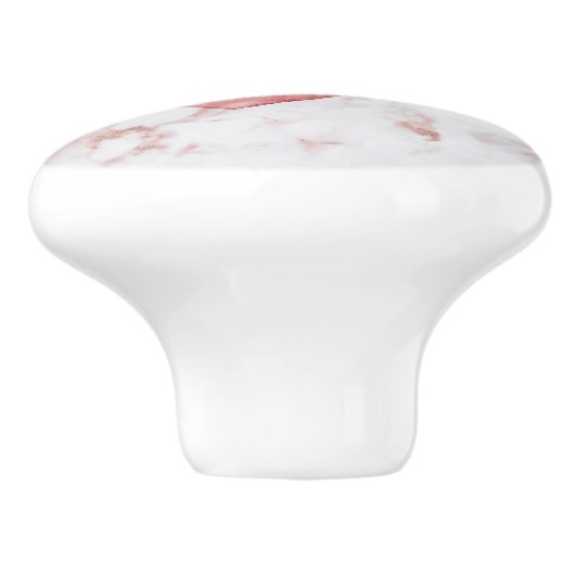 Boho Pink Heart Feathers Daisy Marble Pattern Keramikknauf (Seitenansicht)