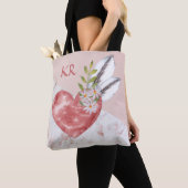 Boho Pink Heart Feathers Marble Pattern Initials Tasche (Von Nahem)
