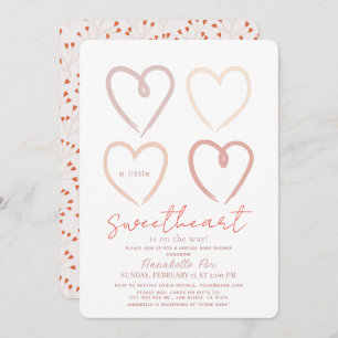 Boho Pink Hearts Sweetheart Virtual Baby Dusche Einladung