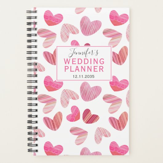 Boho Pink Herz über Pattern Hochzeitsplaner Planer (Vorderseite)
