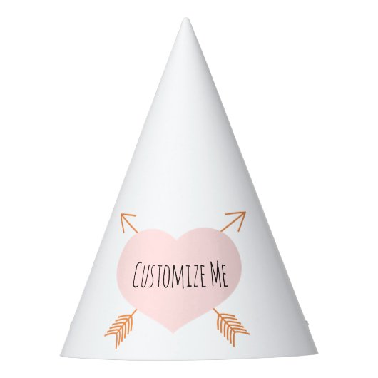 Boho Pink Herz und Pfeile Partyhütchen (Vorderseite)