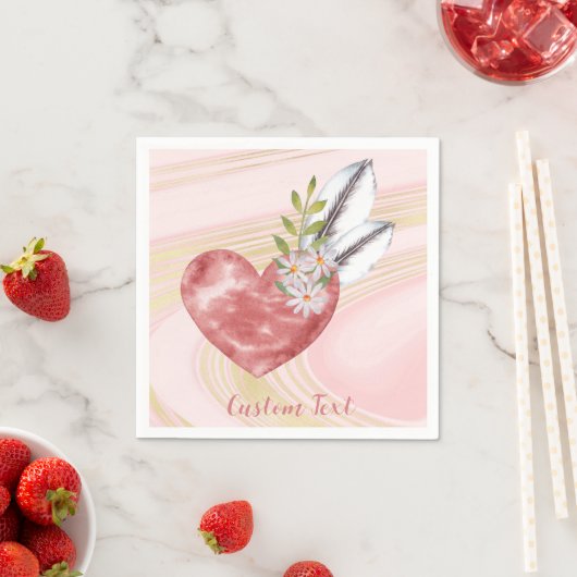 Boho Pink Herzfeathers Personalisiert Serviette (Beispiel)