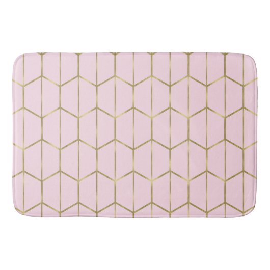 Boho Pink Hexagon Gold & Geometric Glam Badematte (Vorderseite)