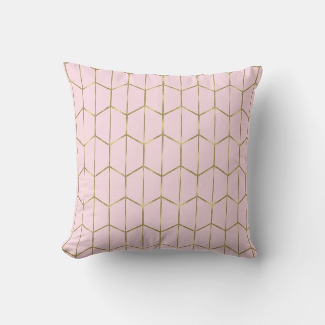 Boho Pink Hexagon Gold & Geometric Glam Kissen (Vorderseite)
