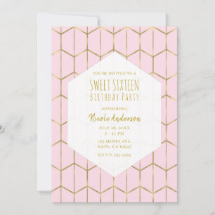 Boho Pink Hexagon Gold Geometric Glam Sweet 16 in Einladung