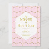 Boho Pink Hexagon Gold Geometric Glam Wedding Einladung (Vorderseite)