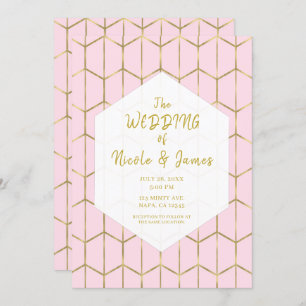 Boho Pink Hexagon Gold Geometric Glam Wedding Einladung