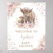 Boho Pink Highland Cow Baby Girl Dusche Willkommen Poster (Vorne)