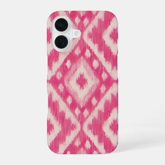 Boho Pink Ikat Design iPhone 16 Hülle (Rückseite)