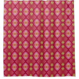 Boho Pink Indian Embroidery Pattern Duschvorhang