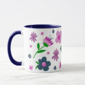 Boho Pink Indigo Blue Flowers | Zwei-Tonen-Kaffee Tasse (Links)