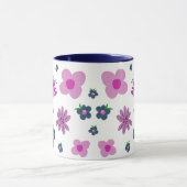 Boho Pink Indigo Blue Flowers | Zwei-Tonen-Kaffee Tasse (Zentrum)