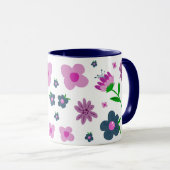 Boho Pink Indigo Blue Flowers | Zwei-Tonen-Kaffee Tasse (VorderseiteRechts)