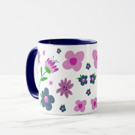 Boho Pink Indigo Blue Flowers | Zwei-Tonen-Kaffee Tasse