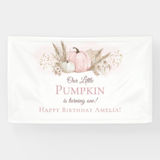 Boho Pink Kürbis 1. Geburtstagsbegrüßung Banner (Horizontal)