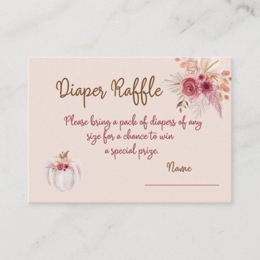 Boho Pink Kürbis Herbst Windel-Raffle Begleitkarte (Vorderseite)