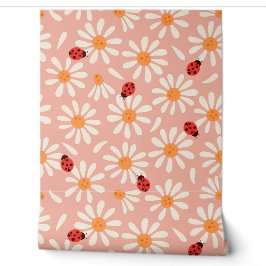 Boho Pink Ladybugs und Gänseblümchen Tapete
