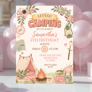 Boho Pink Lass uns zum Zelten gehen Geburtstag Einladung