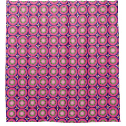 Boho Pink Lila Blue Green Circle Pattern Duschvorhang (Vorderseite)