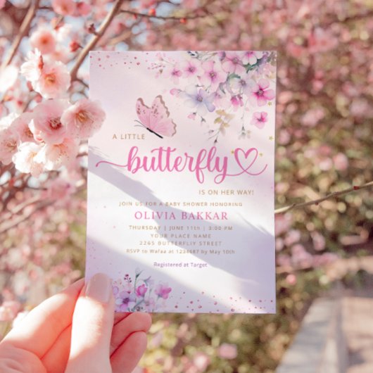 Boho Pink Lila Floral Butterfly Girl Babydusche Einladung